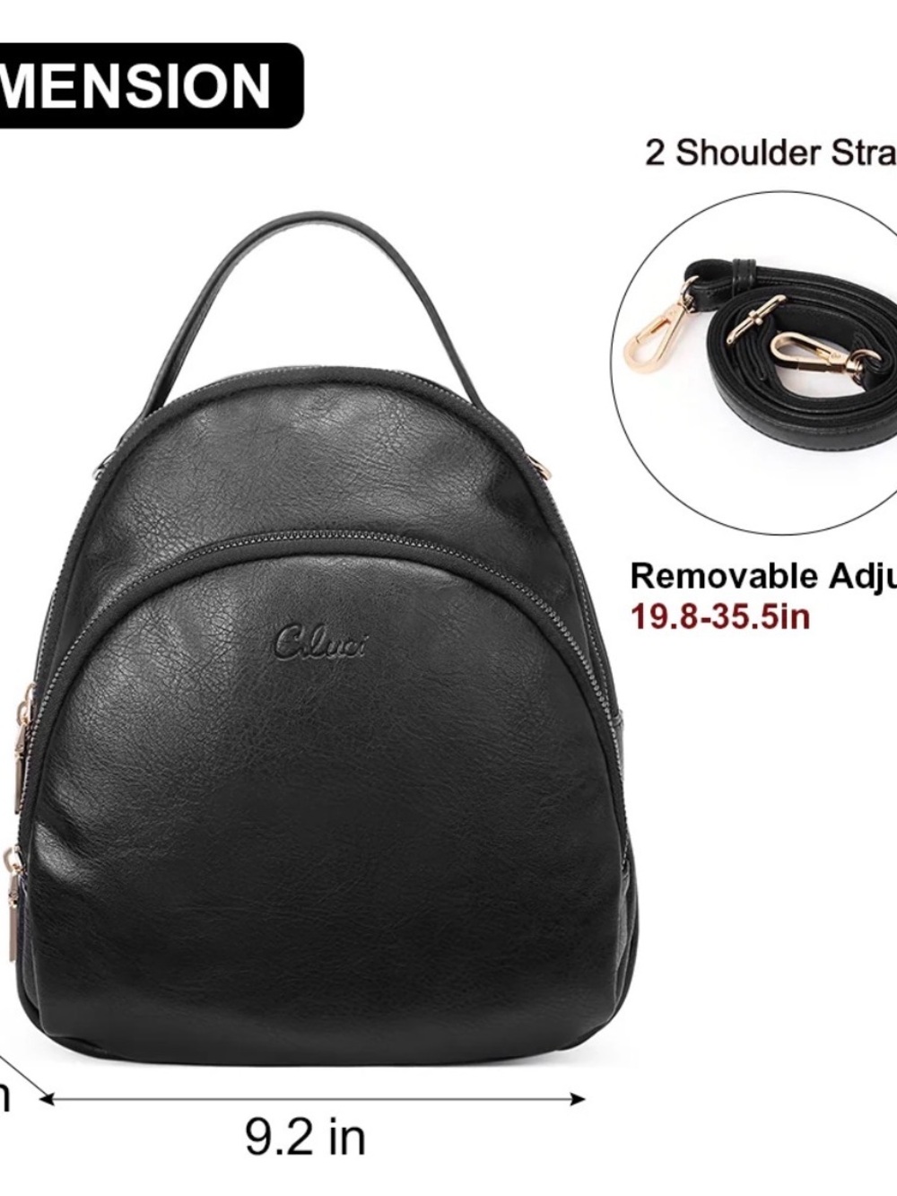 Cluci Vegan Leather Convertible Backpack Crossbody Bag Black Gold Hardware - Picture 7 of 8